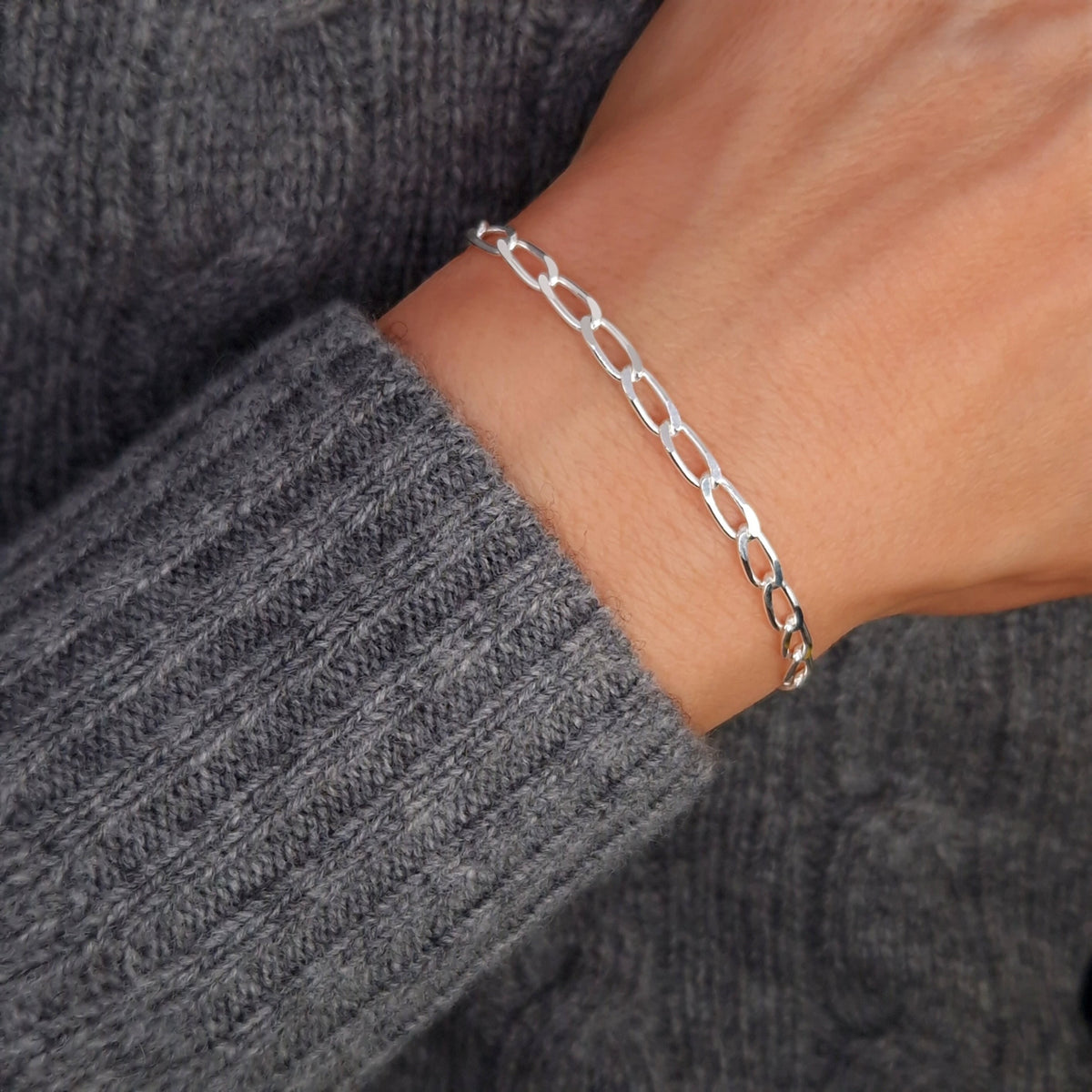Armband Panzerkette 925 Silber lange rechteckige große Kettenglieder