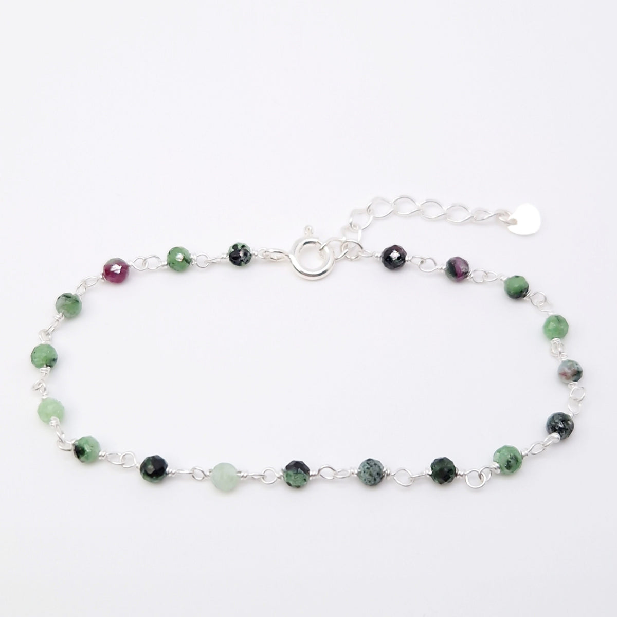 Armband grüner Zoisit 925 Silber Natursteinperlen Edelstein facettiert