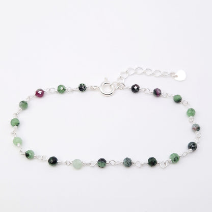 Armband grüner Zoisit 925 Silber Natursteinperlen Edelstein facettiert