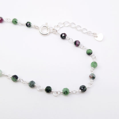 Armband grüner Zoisit 925 Silber Natursteinperlen Edelstein facettiert