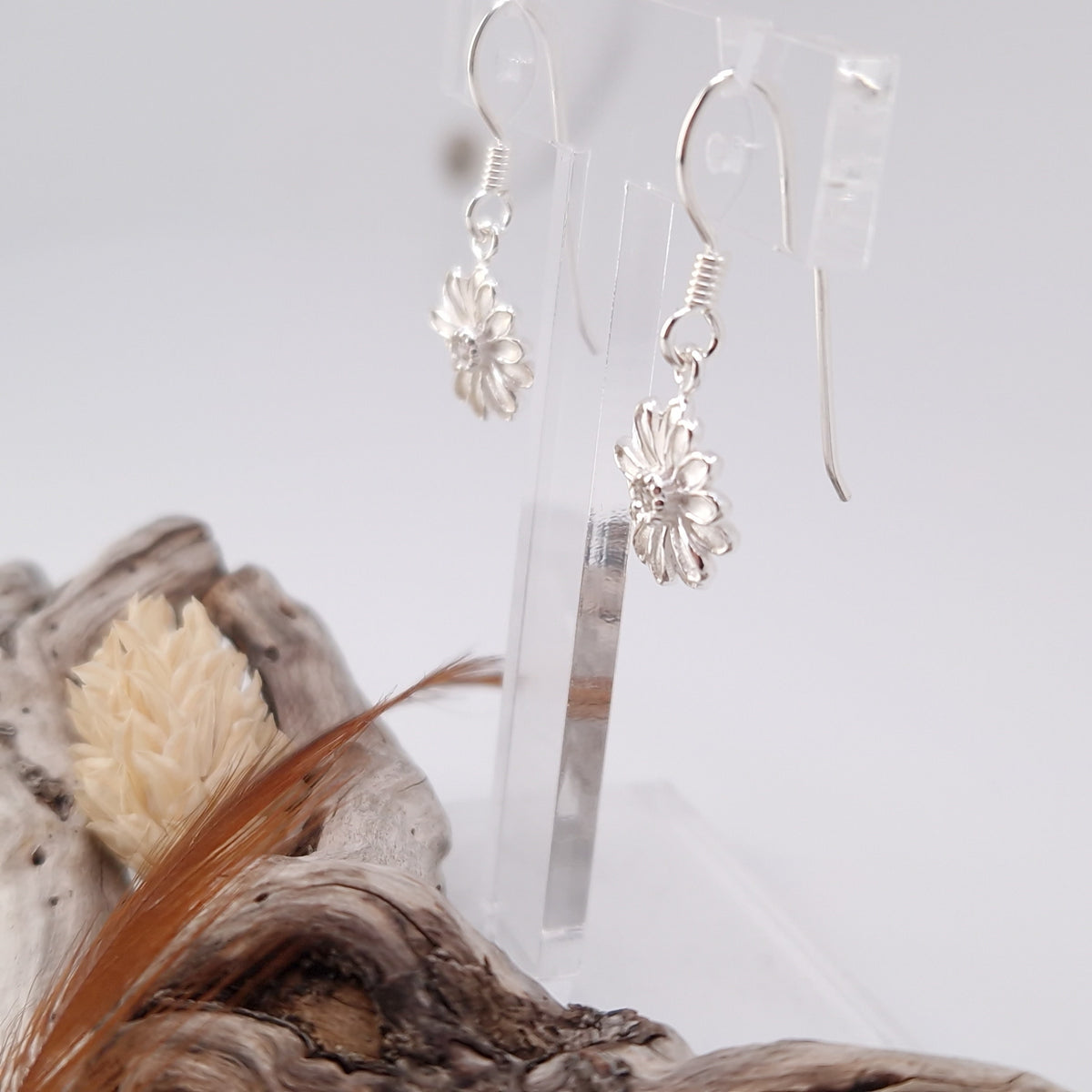 Ohrringe Margerite mit Zirkonia Kristall 925 Silber Blumen Hängeohrringe