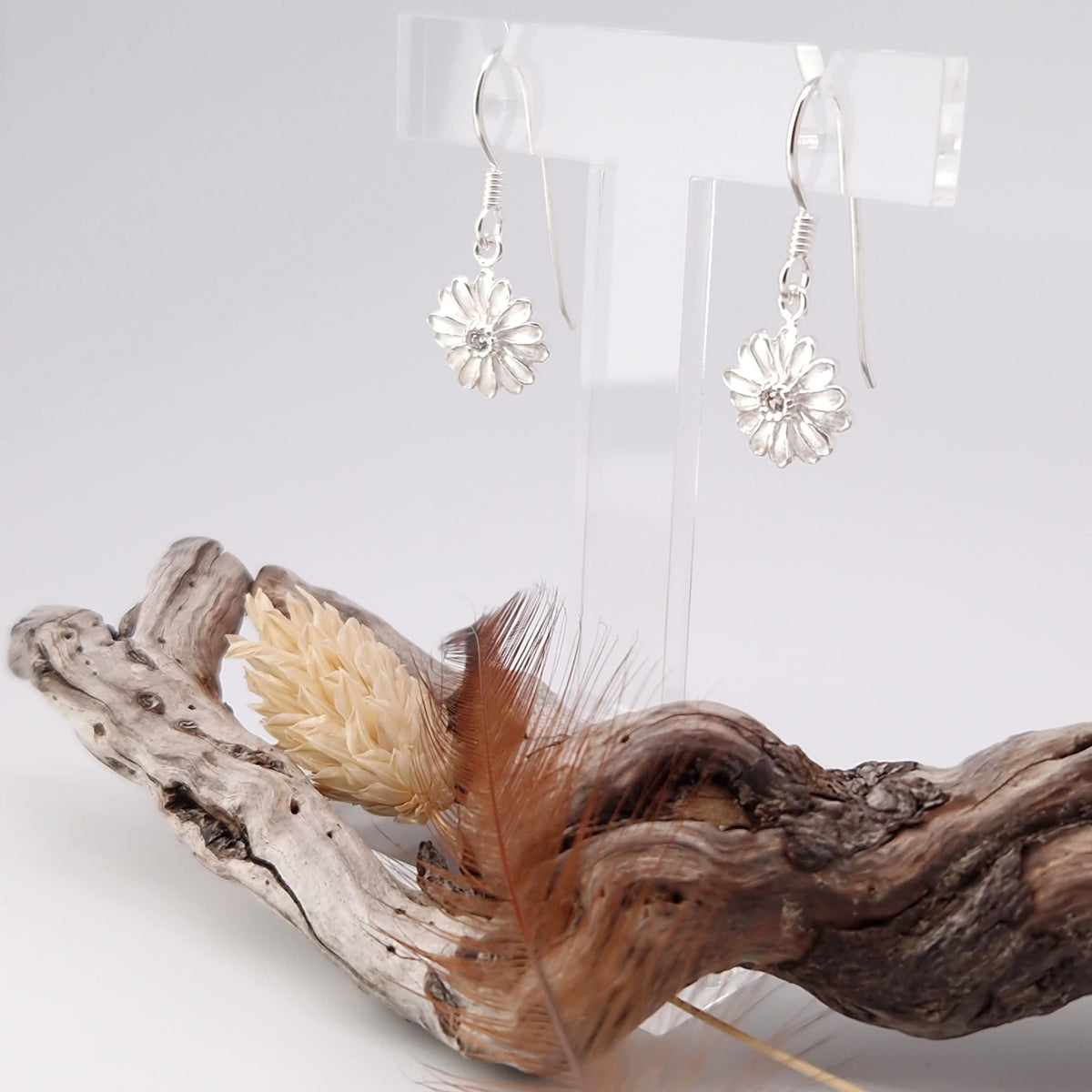Ohrringe Margerite mit Zirkonia Kristall 925 Silber Blumen Hängeohrringe