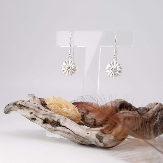 Ohrringe Margerite mit Zirkonia Kristall 925 Silber Blumen Hängeohrringe