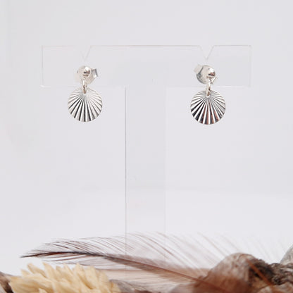 Ohrstecker hängende Strahlen Plättchen rund 925 Silber flache strukturierte Plättchen Ohrringe