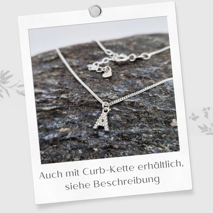 Buchstaben Kugelkette mit Kristall Buchstaben 925 Silber personalisierbar