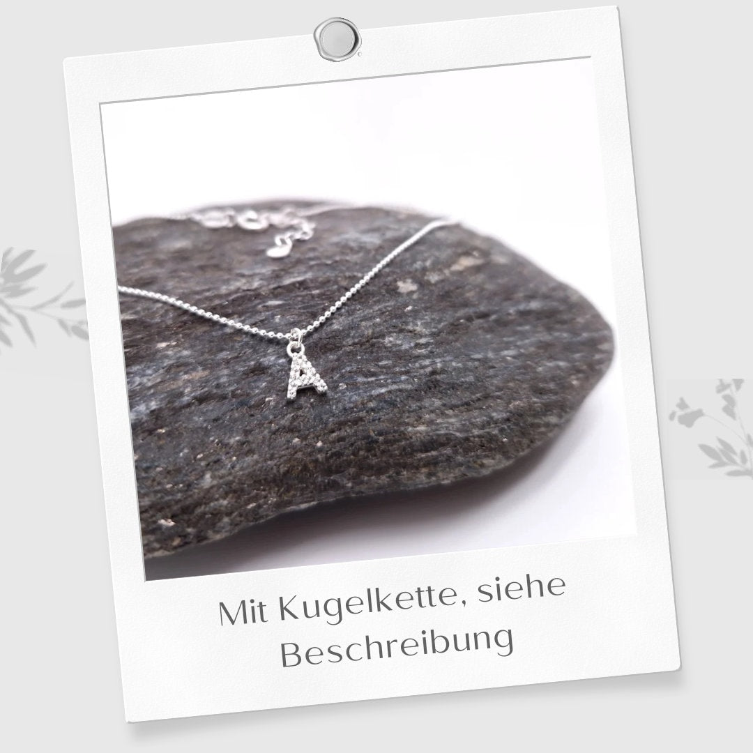 Buchstaben Halskette mit Blumen Plättchen 925 Silber personalisierbar Zirkonia Kristall