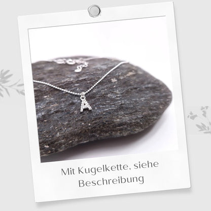 Buchstaben Halskette mit Blumen Plättchen 925 Silber personalisierbar Zirkonia Kristall