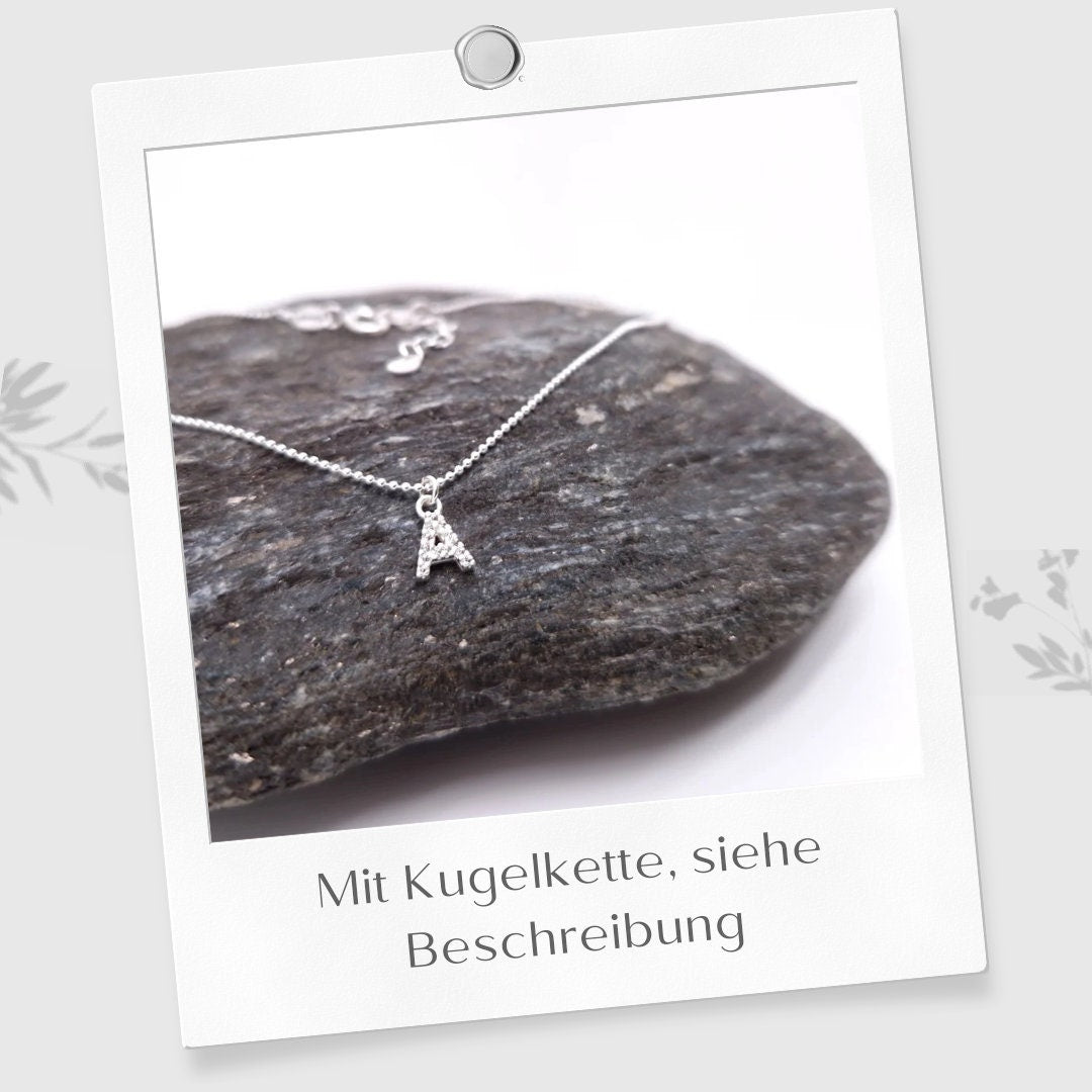 Buchstaben Halskette mit Blumen Plättchen 925 Silber personalisierbar Zirkonia Kristall
