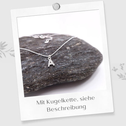 Buchstaben Halskette mit Blumen Plättchen 925 Silber personalisierbar Zirkonia Kristall