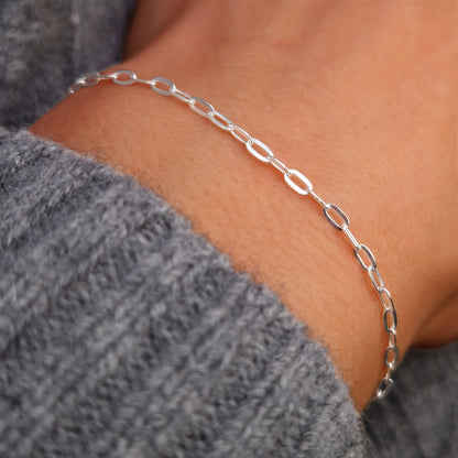 Zartes Armband Paperclip 925 Silber lange ovale Kettenglieder