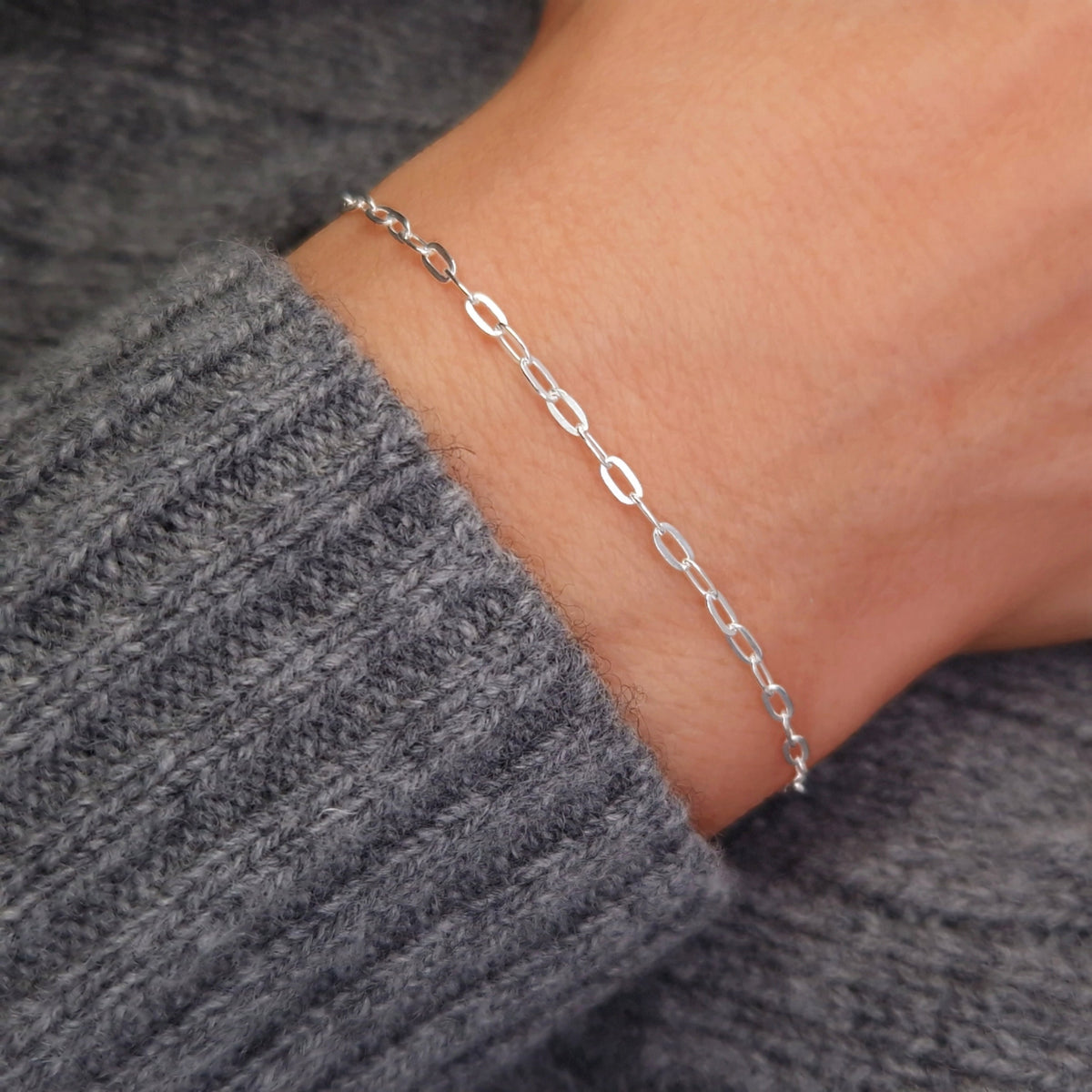 Zartes Armband Paperclip 925 Silber lange ovale Kettenglieder
