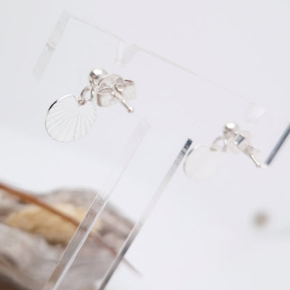 Ohrstecker hängende Strahlen Plättchen rund 925 Silber flache strukturierte Plättchen Ohrringe