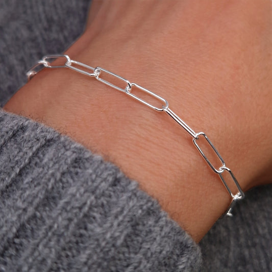 Armband Paperclip 925 Silber große lange rechteckige Kettenglieder