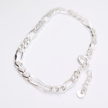 Figaro Armband breit 925 Silber Silberarmband massiv große Kettenglieder 4,3 mm