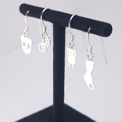 Ohrringe kleine Tiermotive 925 Silber hängend Tiere Panda Pfote Eule Katze