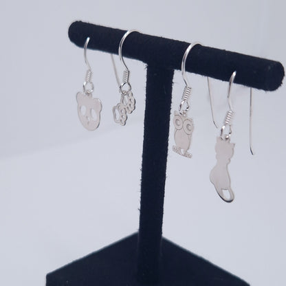 Ohrringe kleine Tiermotive 925 Silber hängend Tiere Panda Pfote Eule Katze