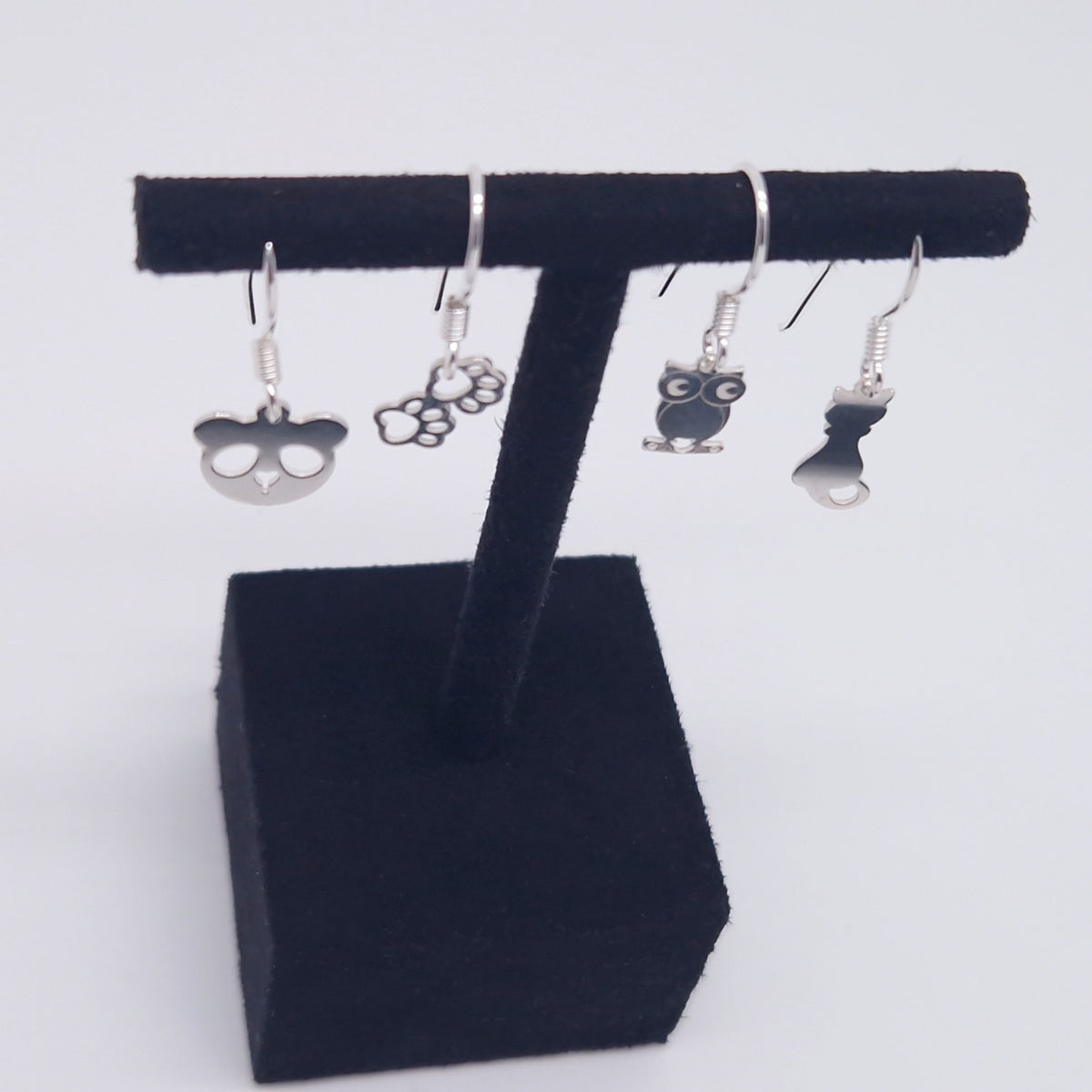 Ohrringe kleine Tiermotive 925 Silber hängend Tiere Panda Pfote Eule Katze
