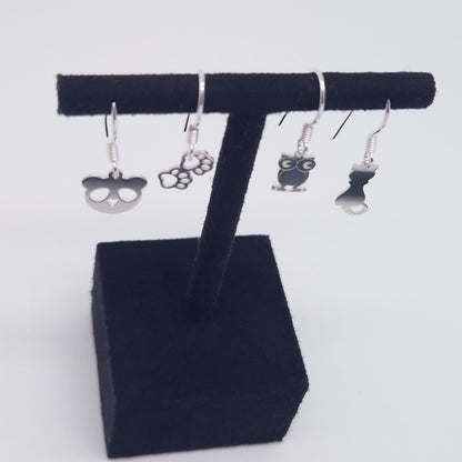 Ohrringe kleine Tiermotive 925 Silber hängend Tiere Panda Pfote Eule Katze