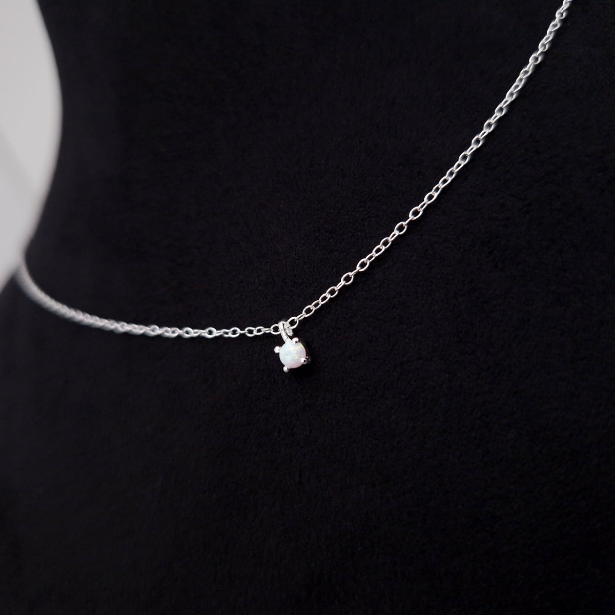 Halskette zarter Opal Tautropfen 925 Silber sehr fein 3 mm