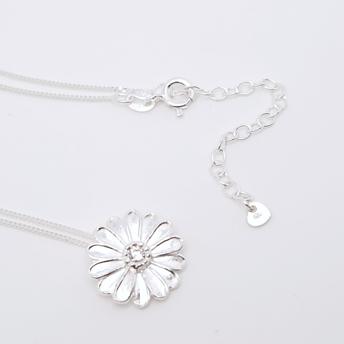 Halskette große Margerite 925 Silber Zirkonia Blume Anhänger