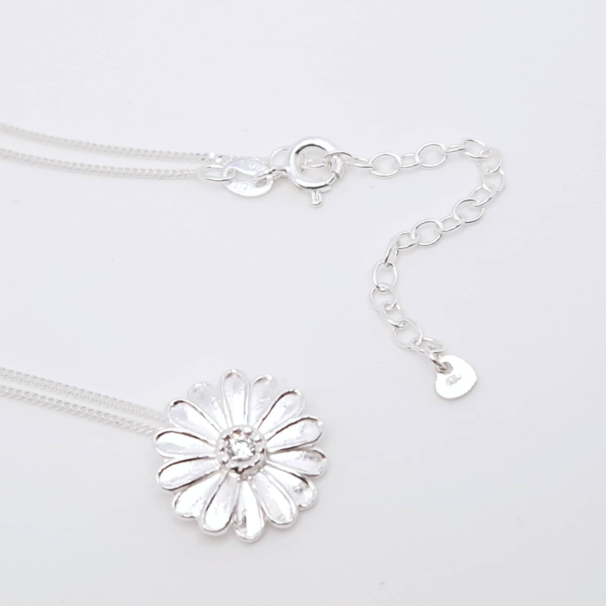 Halskette große Margerite 925 Silber Zirkonia Blume Anhänger