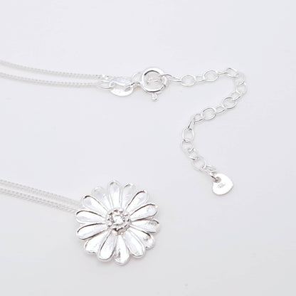 Halskette große Margerite 925 Silber Zirkonia Blume Anhänger
