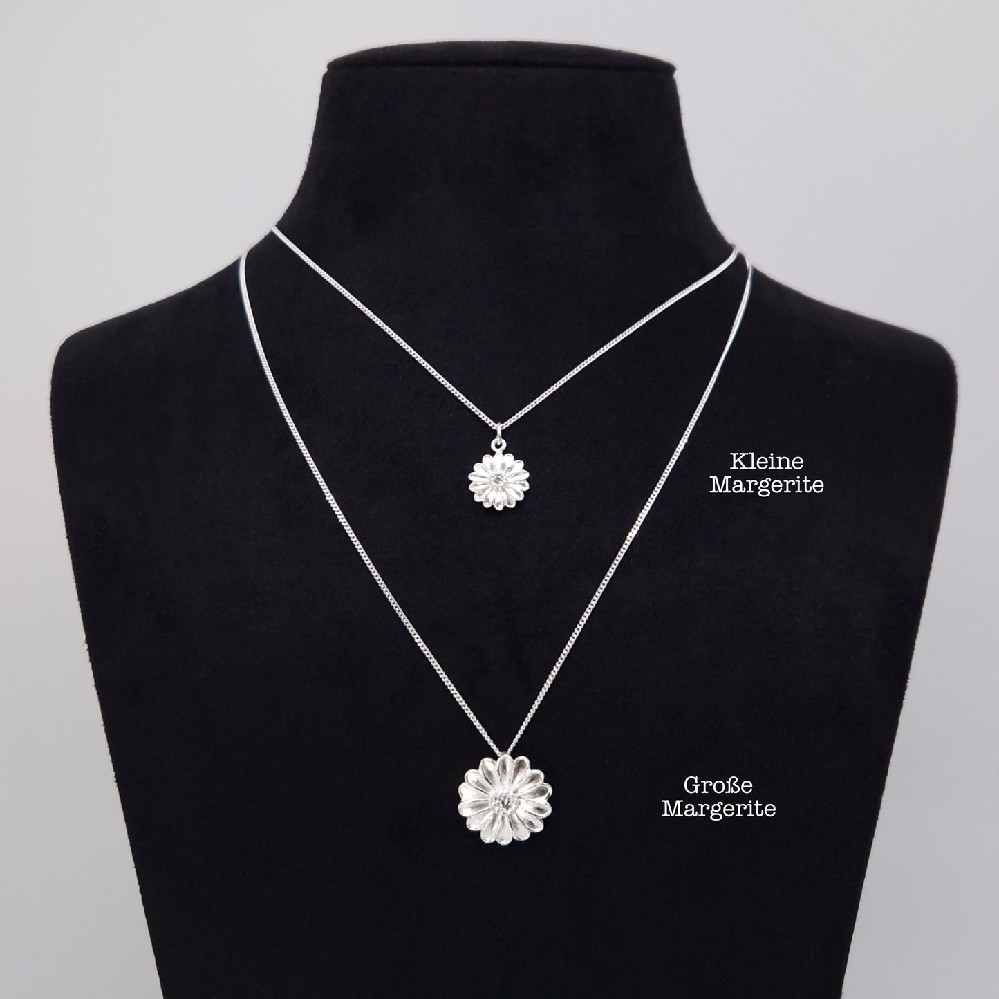 Halskette große Margerite 925 Silber Zirkonia Blume Anhänger