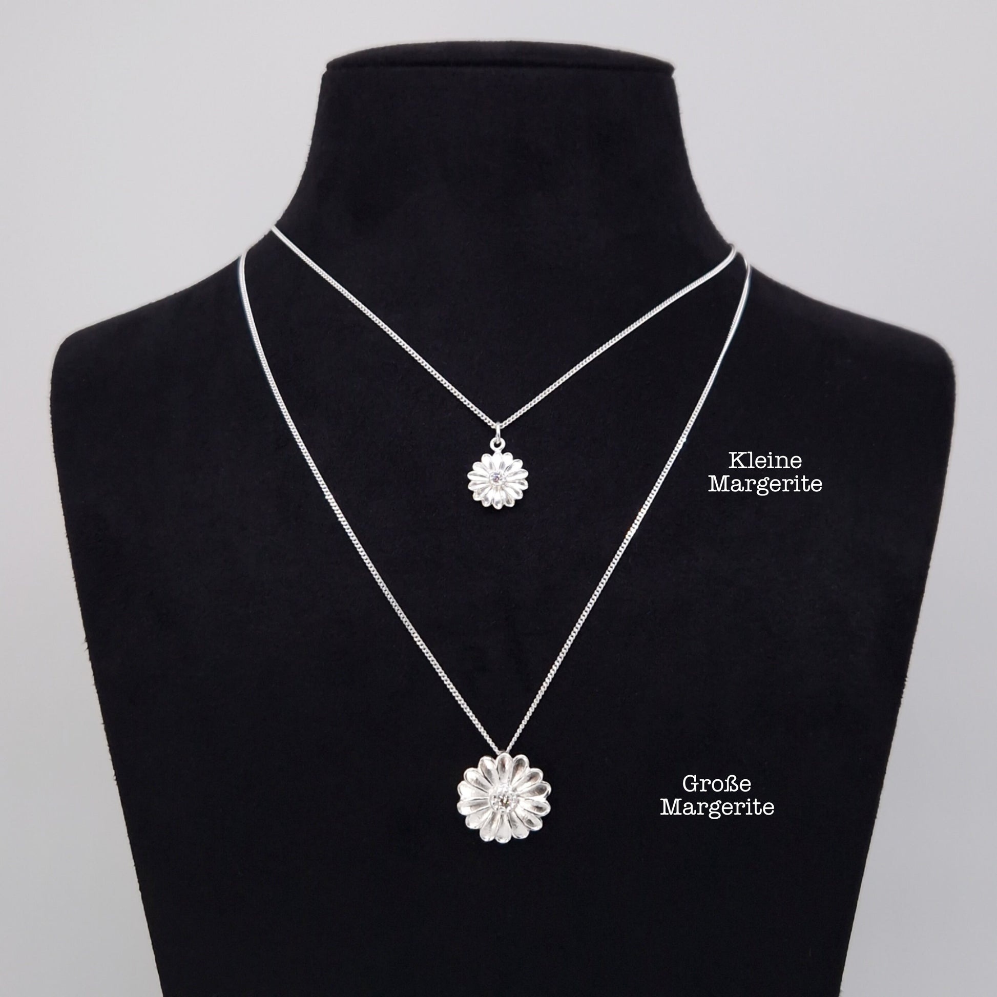 Halskette große Margerite 925 Silber Zirkonia Blume Anhänger