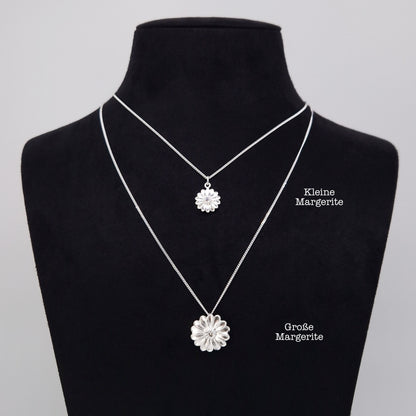 Halskette große Margerite 925 Silber Zirkonia Blume Anhänger