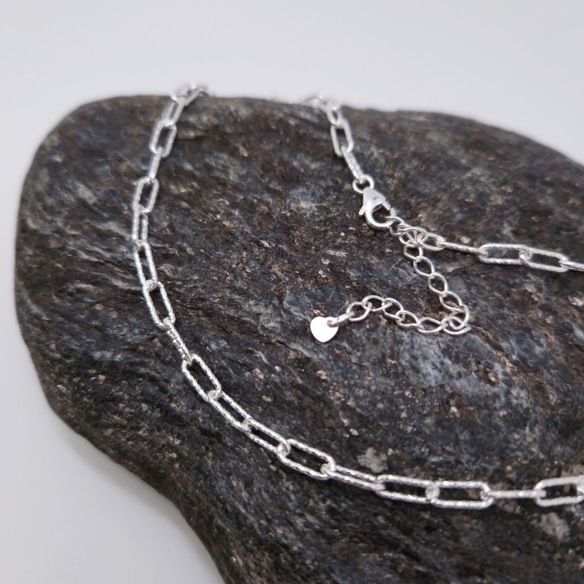 Paperclip Kette 925 Silber strukturierte große Kettenglieder