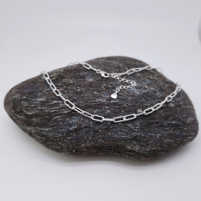 Paperclip Kette 925 Silber strukturierte große Kettenglieder