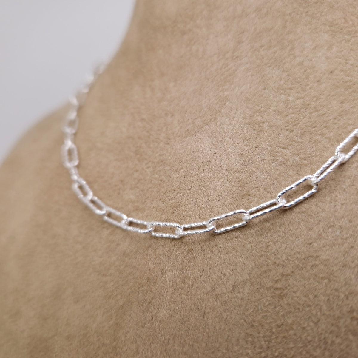 Paperclip Kette 925 Silber strukturierte große Kettenglieder