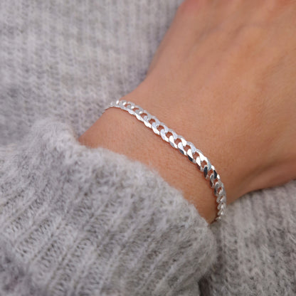 Armband Panzerkette flach breit 925 Silber massiv große Kettenglieder