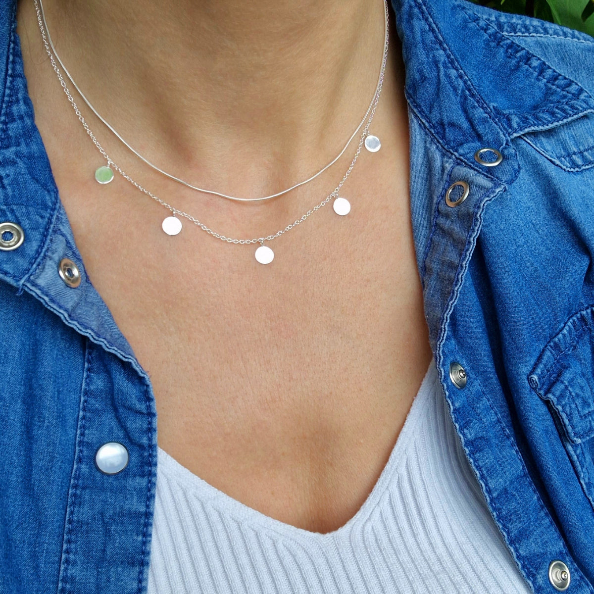Halskette mit Plättchen-Anhängern rund 925 Silber