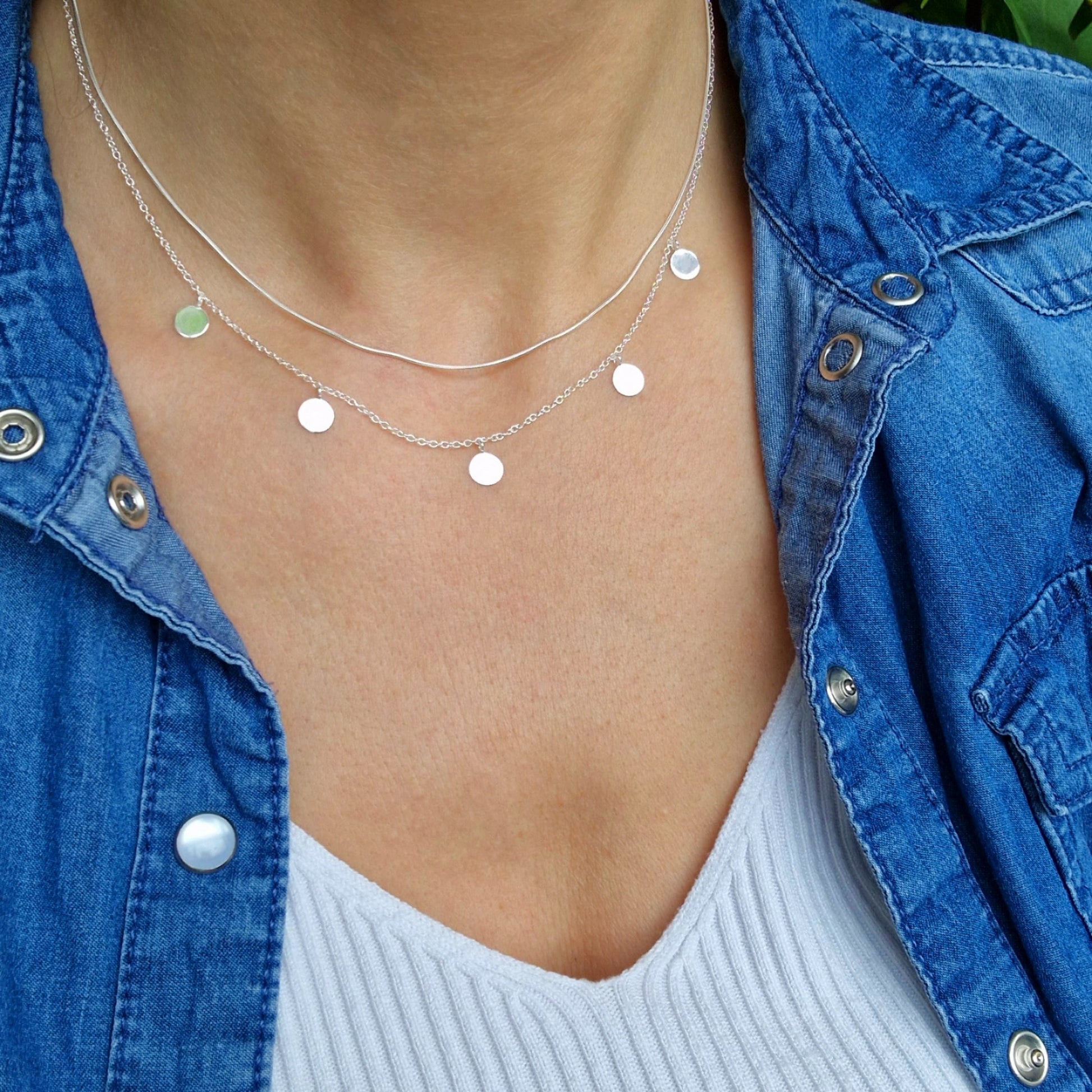 Halskette mit Plättchen-Anhängern rund 925 Silber