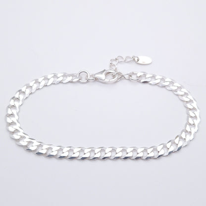 Armband Panzerkette flach breit 925 Silber massiv große Kettenglieder