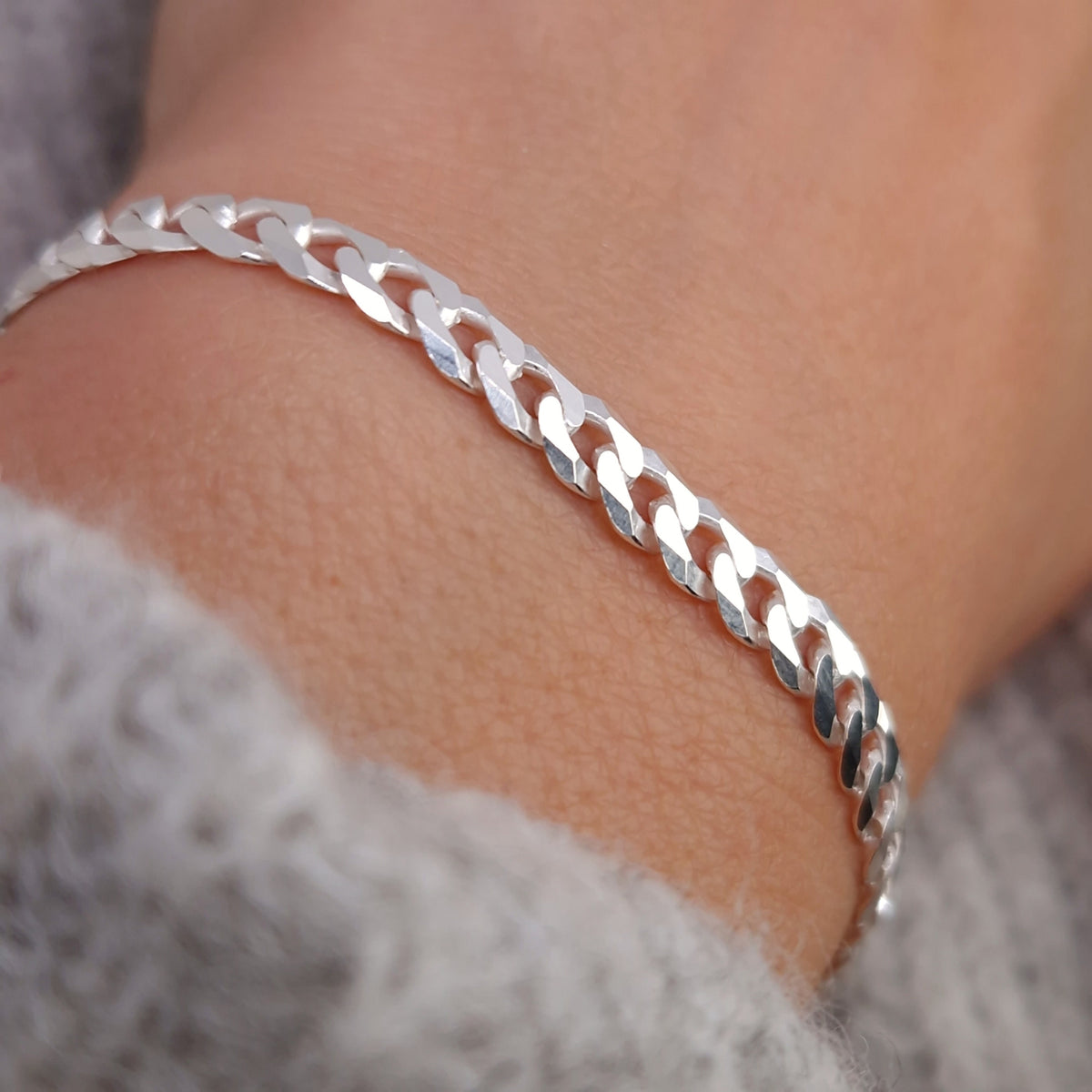 Armband Panzerkette flach breit 925 Silber massiv große Kettenglieder