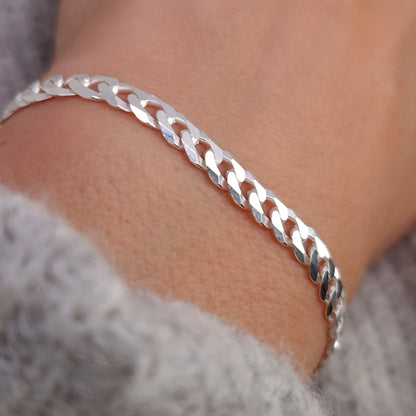 Armband Panzerkette flach breit 925 Silber massiv große Kettenglieder