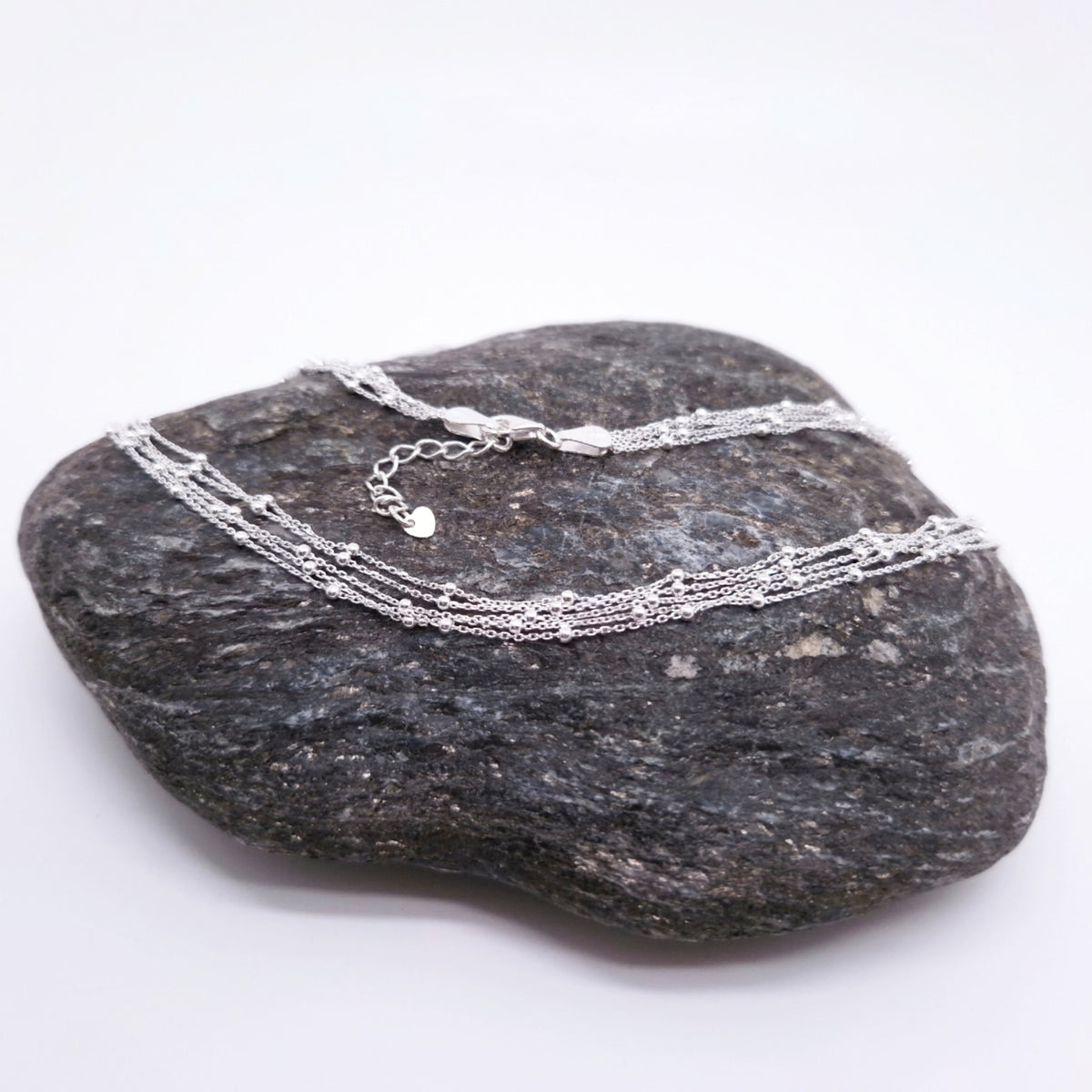 Filigrane Satellitenkette 925 Silber fünfreihig Layering sehr zarte Kette