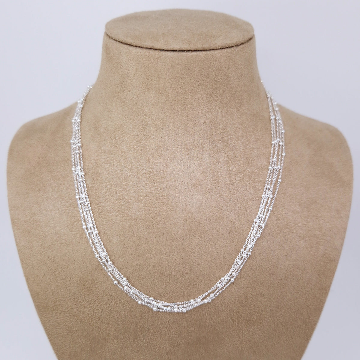 Filigrane Satellitenkette 925 Silber fünfreihig Layering sehr zarte Kette