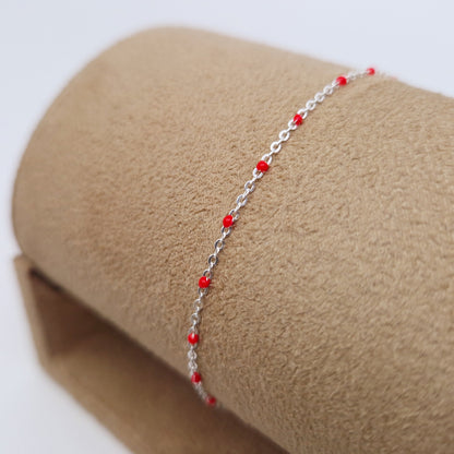 Armband Emaille Kugeln rot 925 Silber filigran zart