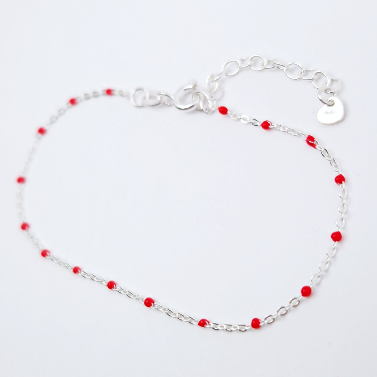 Armband Emaille Kugeln rot 925 Silber filigran zart