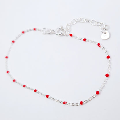 Armband Emaille Kugeln rot 925 Silber filigran zart