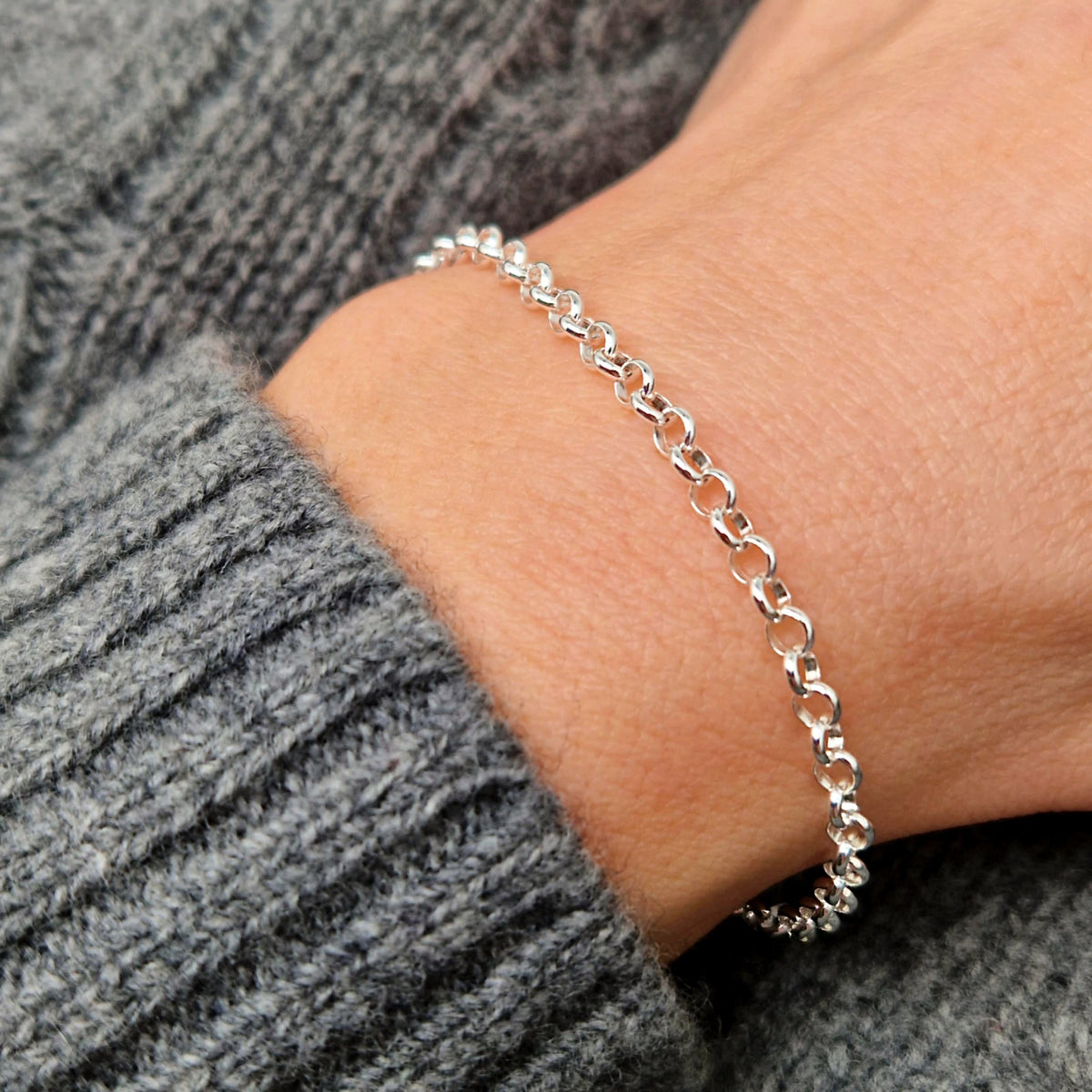 Armband Jasseron breit 925 Silber runde Ankerkette große Kettenglieder 3,5 mm