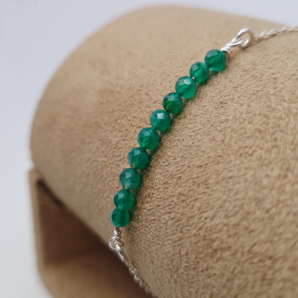 Armband grüner Achat 925 Silber filigran Edelstein Naturstein facettiert