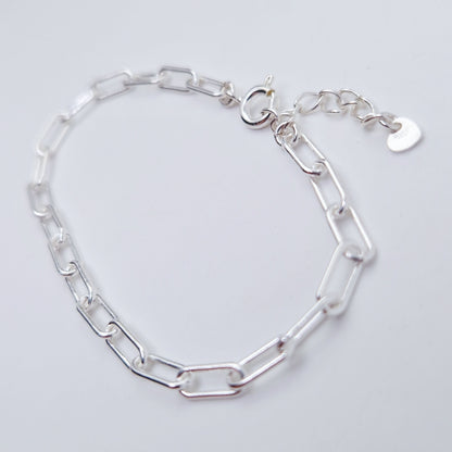 Armband Paperclip breit 925 Silber große massive rechteckige Kettenglieder