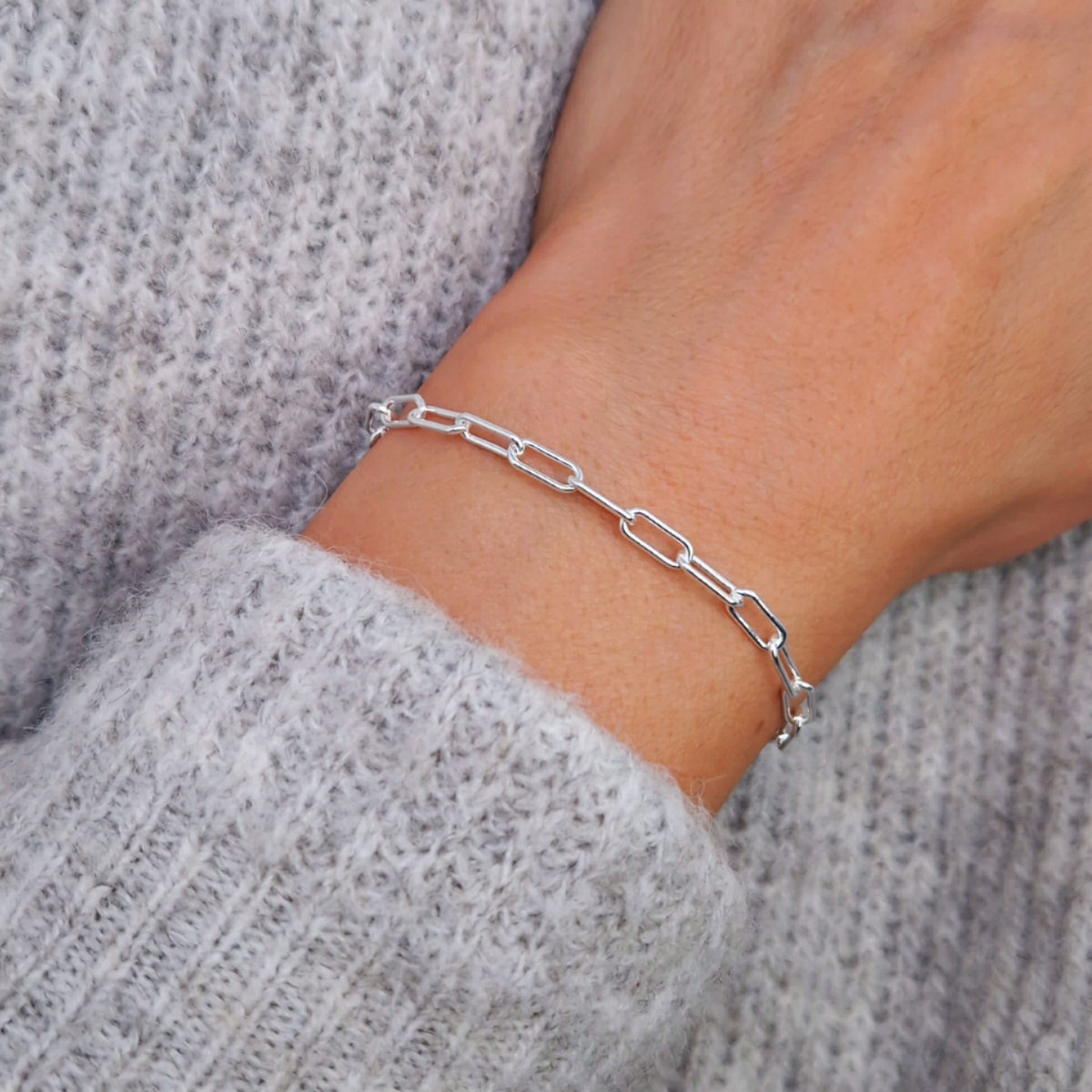 Armband Paperclip breit 925 Silber große massive rechteckige Kettenglieder