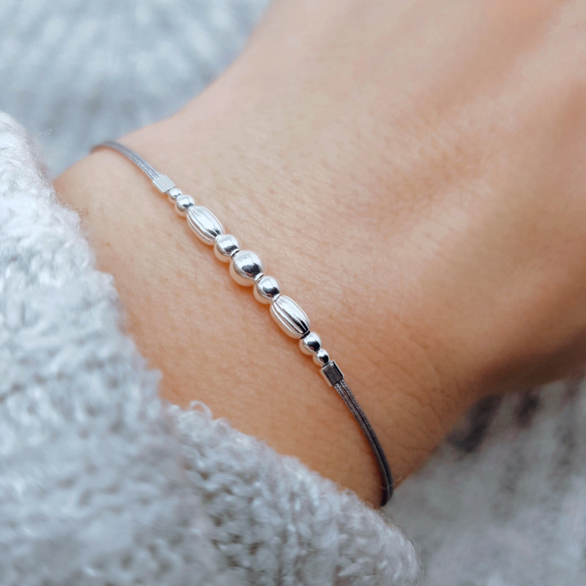 Armband Silber Perlen 925 Silber Makramee filigran