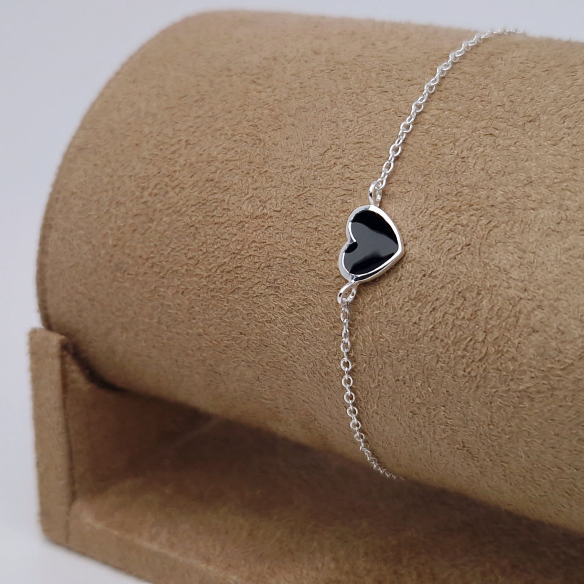 Armband Herz schwarz 925 Silber Emaille zart filigran