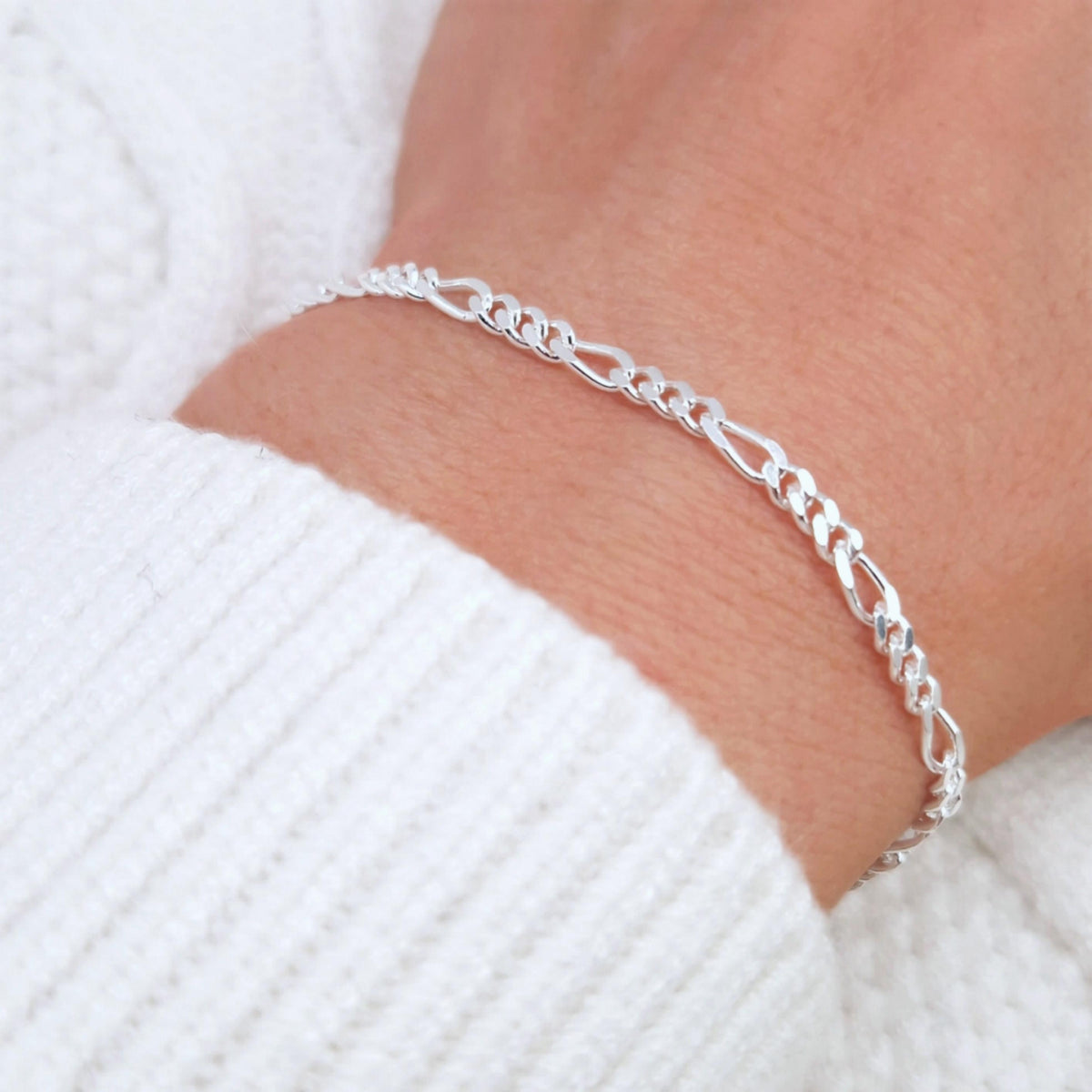 Armband Figaro 925 Silber Silberarmband massiv 3 mm